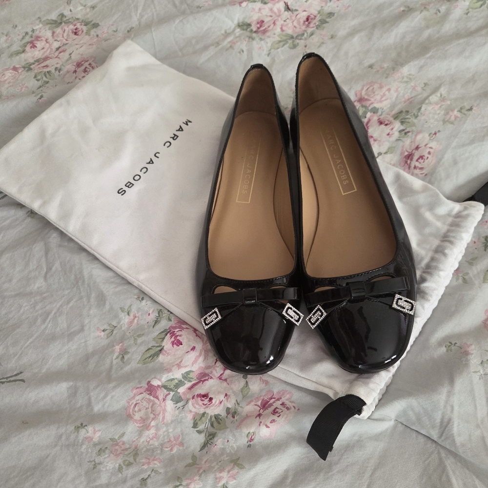 Marc Jacobs Black Patent Leather Boe Toe Ballet Flats 38.5